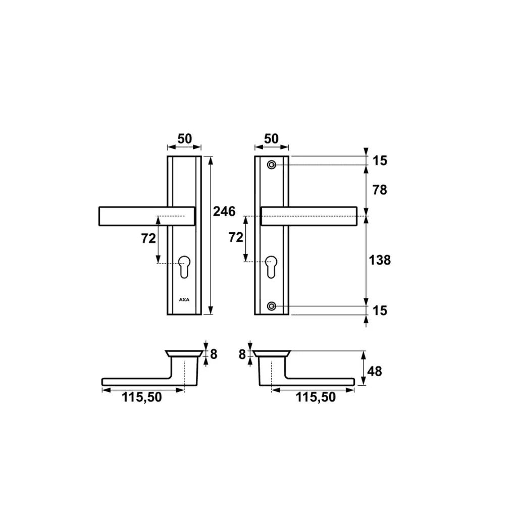 Klamka Haga++ klamko-klamka PC 72 Inox, 5907505403662, Axa