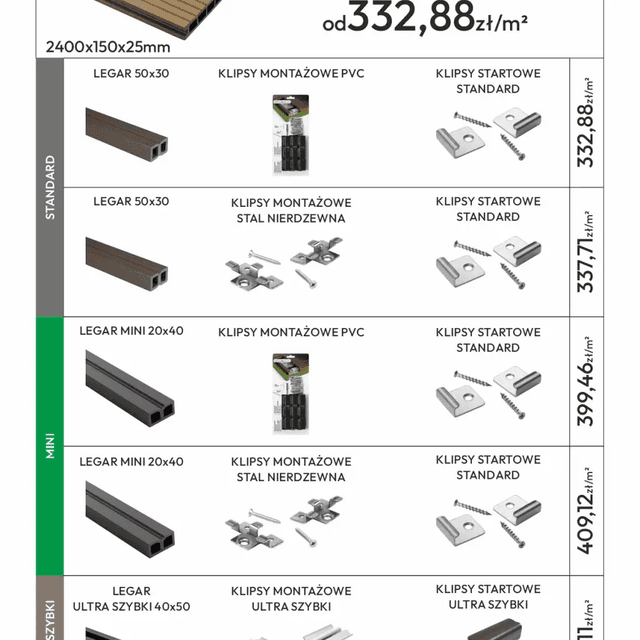 Deska tarasowa dwustronna BERGDECK B150 szczotkowana Antracyt 2,4m 25 mm, BD1001, Bergdeck