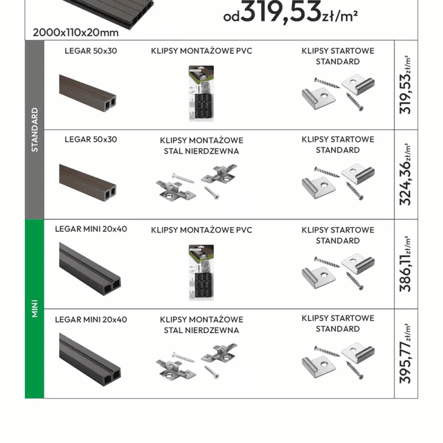 Deska balkonowa tarasowa dwustronna Eco Mini B110 szczotkowana Kasztan 2m 20 mm, NT1092, Salag