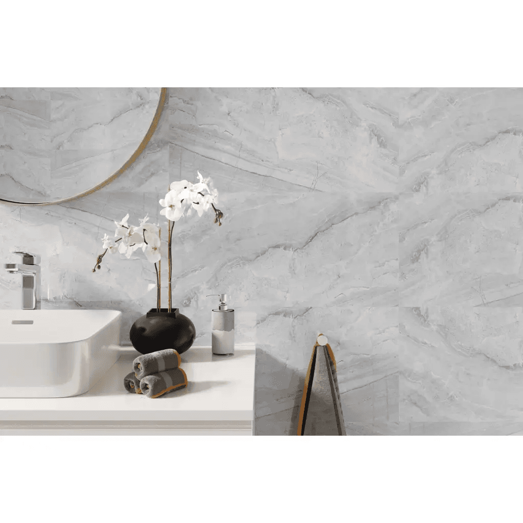 Panele ścienne Ash Grey Marmur Kamień Szary Jasny Połysk 120x60 6053398, Vilo