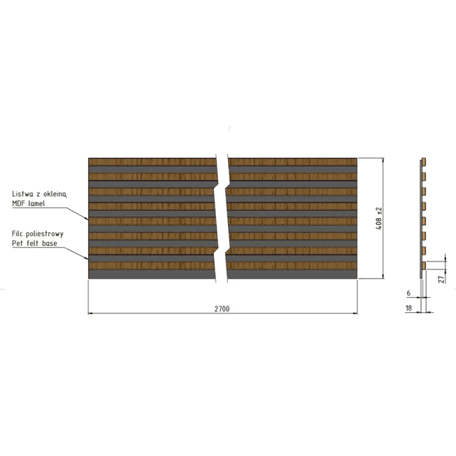 Lamele Panel lamelowy na filcu czarny mat 2700 x 408 mm, 53615642101, Marbet Design