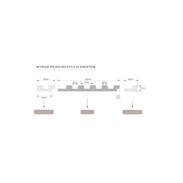 Zakończenie lameli Lamele S Stretto Listwa Prawa Dąb Szary L0103R, Mardom Decor