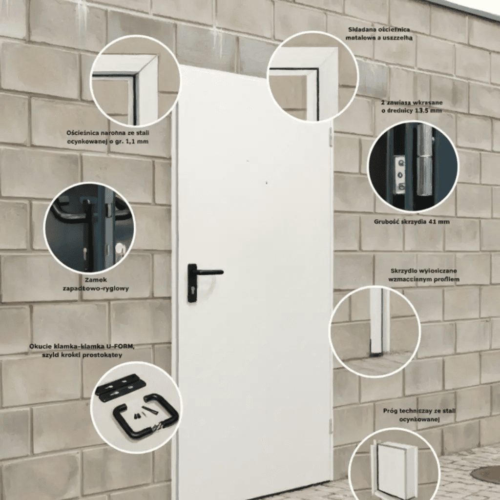 Drzwi techniczne stalowe 80 cm prawe Ecouni, T40 URAN 2 BIAŁY/80 PRAWE, Domoferm