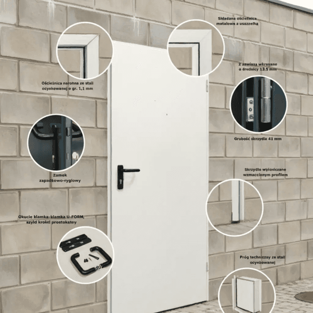 Drzwi techniczne stalowe 80 cm prawe Ecouni, T40 URAN 2 BIAŁY/80 PRAWE, Domoferm